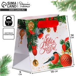 Пакет подарочный новогодний ламинированный квадратный «Яркие краски», 14×14×9 см