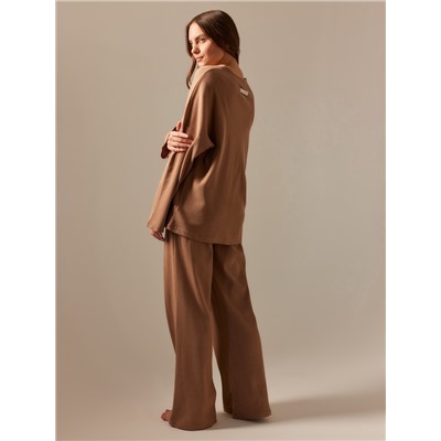 Пижама женская (рубашка, брюки) SL HOME Soft Home, размер 48-50, кофейная