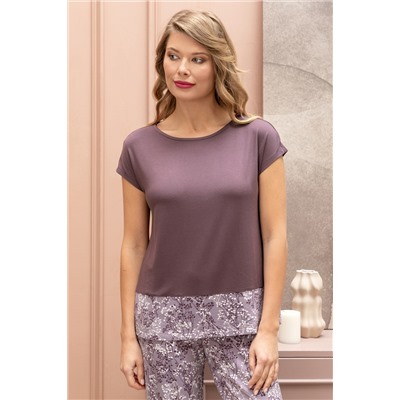 Комплект жен: фуфайка (футболка), брюки пижамные Mia Cara AW22WJ362A Rosa Del Te сливовый гипсофилы