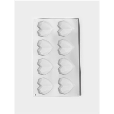 Форма для муссовых десертов и выпечки KONFINETTA «Сердце», силикон, 29×17×2 см, 8 ячеек, белая