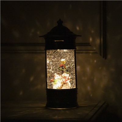 Светодиодная фигура «Фонарь со снеговиками» 14×27×14 см, пластик, батарейки ААх3 (не в комплекте), USB, свечение тёплое белое