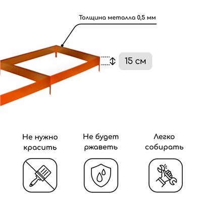 Грядка оцинкованная, 295×100×15 см, оранжевая, Greengo