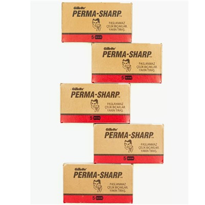 Лезвия для бритья классические двусторонние Джиллетт(ʤɪˈlet) Perma-Sharp Super Stainless 5шт.(5X5шт. =25 лезвий) (Оригинал)