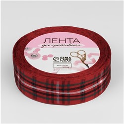 Лента новогодняя, декоративная «Крупная клетка», 25 мм, 9±0.5 м, красная