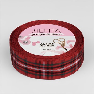 Лента новогодняя, декоративная «Крупная клетка», 25 мм, 9±0.5 м, красная
