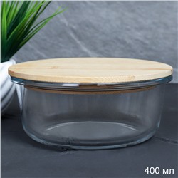 Контейнер круглый крышка бамбук 400 мл стекло  / C400 /уп 48/