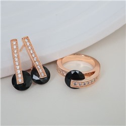 Комплект ювелирной бижутерии коллекция "Дубай" серьги и кольцо 19 р, покрытие позолота, вставка: фианиты, цвет: черный и прозрачный, арт.213.981-19