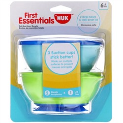 NUK, First Essentials, миски с тремя присосками, от 6 месяцев, 2 миски и 1 крышка