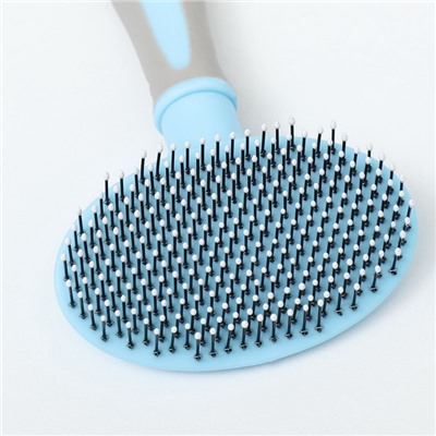 Пуходёрка средняя, 9.5×16.5 см, мягкая, с закруглёнными зубьями, пластик, голубая