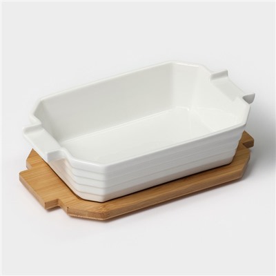 Форма для запекания BellaTenero, 1 л, 25.6×14.9×6.2 см, с бамбуковой крышкой, керамика, белая