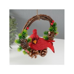 Фигурка подвеска «Красная птичка на венке с шишками», 7.5×20×20.5 см