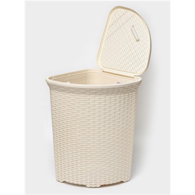 Корзина для белья угловая с крышкой «Ротанг», 60 л, 40.5×40.5×57 см, слоновая кость