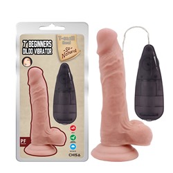 Телесный вибратор с мошонкой на присоске 7 Inch Beginners Dildo Vibrator - 18,6 см.