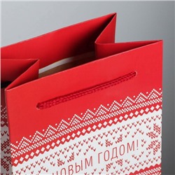 Пакет подарочный под бутылку новогодний «Уютного нового года», 13×36×10 см