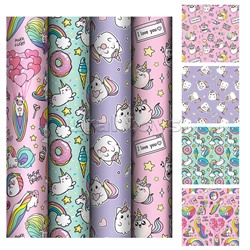 Упаковочная бумага глянц. 70*100см, "Unicorn", 80 г/м2, ассорти, 4 дизайна