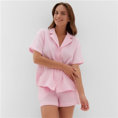 Пижама женская (рубашка, шорты) KAFTAN Basic, размер 40-42, розовая