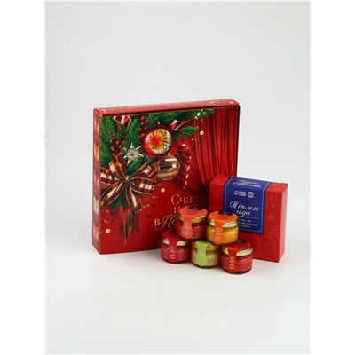 Подарочный набор новогодний «Счастья и тепла в новом году», мёд 5 шт.×30 г, чай 50 г