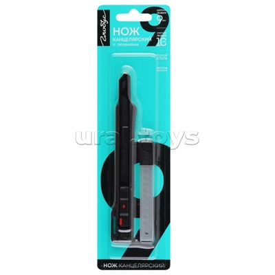 Нож канцелярский 9 мм с набором лезвий 10 шт, блистер