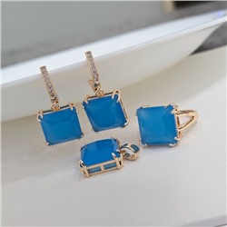 Комплект ювелирной бижутерии коллекция "Дубай" с крупным камнем серьги, кулон и кольцо 19 р, покрытие позолота, вставка: фианит, цвет: тиффани матовый и прозрачный, арт.313.284-19