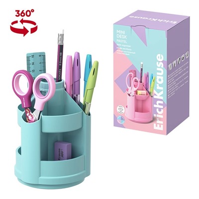 Набор настольный на вращающейся подставке 5 предметов, ErichKrause Mini Desk, Pastel Mint, пластиковый, мятный