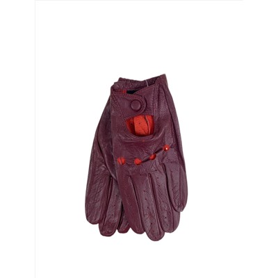Укороченные женские перчатки из натуральной кожи, цвет  бордовый