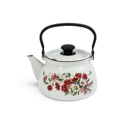 УЦЕНКА Чайник эмалированный «Астры», 3 л, металлическая ручка, белый