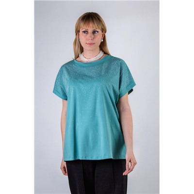Нарядная футболка со стразами, арт.6167 (Бирюза)