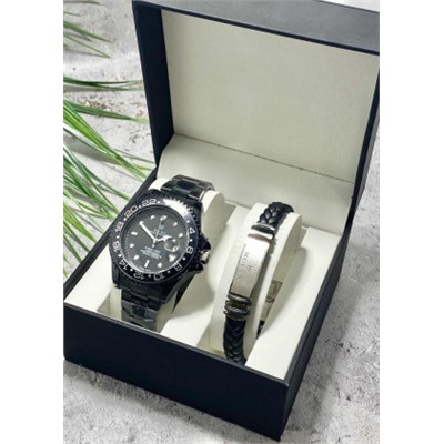 Подарочный набор для мужчины часы и браслет + коробка #22853522