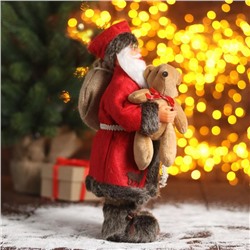 Дед Мороз под ёлку «Зимнее волшебство. Новогодняя игрушка в красной шубке с мишкой», 30 см