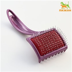 Щётка - пуходёрка мягкая с каплями, увеличенное кол-во зубцов, основание 68×48 мм, бордовая