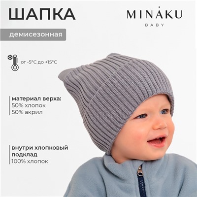 Шапка детская MINAKU, размер 35-40, серая