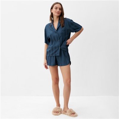 Пижама женская (рубашка, шорты) KAFTAN «Полоска», размер 48-50, тёмно-синяя
