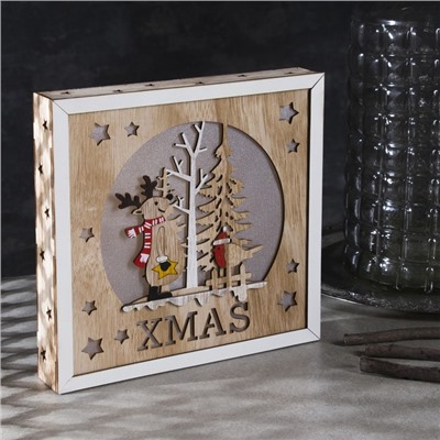 Светодиодная фигура «Олень и снегирь» 22×22×4 см, дерево, батарейки АААх2 (не в комплекте), свечение тёплое белое