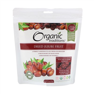 Organic Traditions, Сушеная ююба, 6 унц. (170 г)