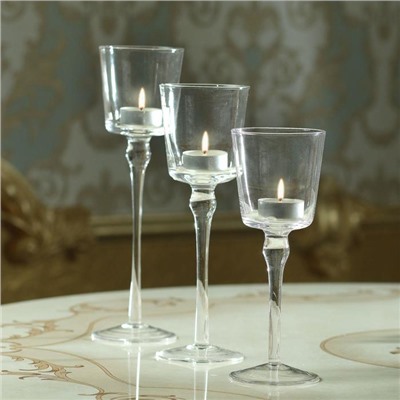 Стеклянный подсвечник на 1 свечу «Романтика свечей», набор 3 шт., h=26 см, 23 см, 20 см