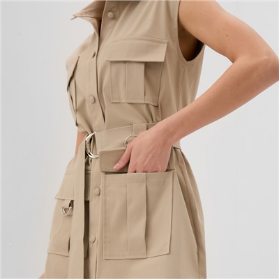 Платье мини женское MINAKU: Safari, бежевое, размер 48