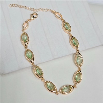 Браслет на руку ювелирная бижутерия коллекция "Дубай", вставка: фианиты, цвет: бледно-зеленый, арт.414.088