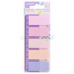 Набор самоклеящихся этикеток-закладок "Pastel" пластиковые полупрозрачные, 44x20 мм, 5x20 листов, 5 пастельных цветов