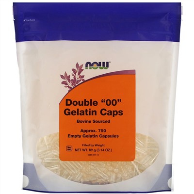 Now Foods, Double "00" Gelatin Caps, Approx. 750 Empty Gelatin Capsules