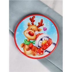 Подставка под горячее, кружку 10 см Друзья Новый Год / КD023 /уп 144/ новогодняя