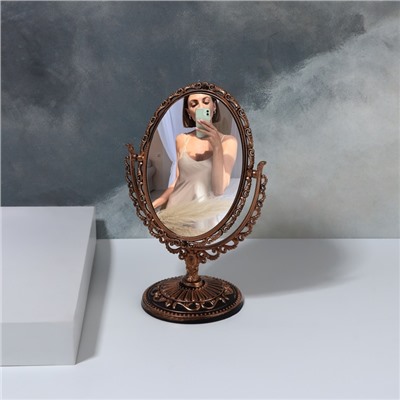 Зеркало настольное «Овал», двустороннее, с увеличением, зеркальная поверхность 8.5×12.1 см, цвет чёрный/медный