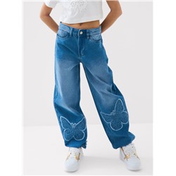 Брюки текстильные джинсовые для девочек