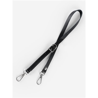 Ручка для сумки из натуральной кожи, регулируемая, с карабинами, 60±2 см × 1.2 см, цвет чёрный, серебряный