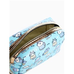 Косметичка на молнии объёмная, с ручкой, маленькая, с принтом, голубая