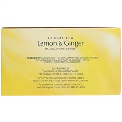 Twinings, травяной чай, лимон и имбирь, без кофеина, 50 чайных пакетиков, 75 г (2,65 унции)