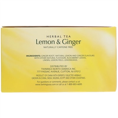 Twinings, травяной чай, лимон и имбирь, без кофеина, 50 чайных пакетиков, 75 г (2,65 унции)