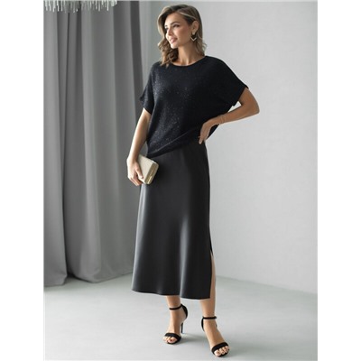 Джемпер с цельнокроенным коротким рукавом из хлопковой пряжи с пайетками