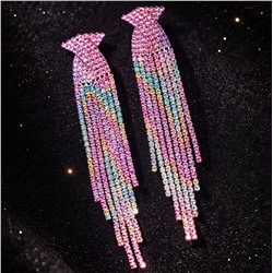 Серьги длинные висячие со стразами "Вечерние", цвет: розовый, голубой и фиолетовый, арт.012.043