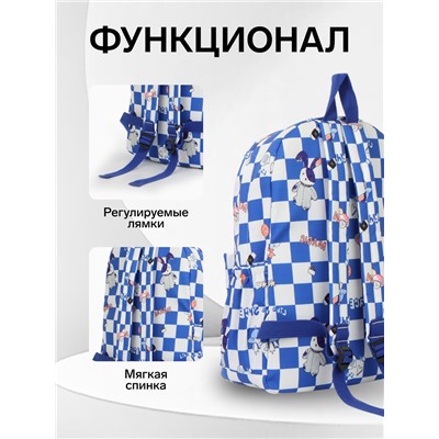 Рюкзак школьный на молнии, с карманами, в клетку, размер 28×11.5×40 см, синий