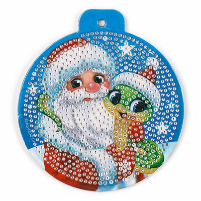 УЦЕНКА Алмазная мозаика на круглой подвеске 10*10 "Дед Мороз и Змейка"